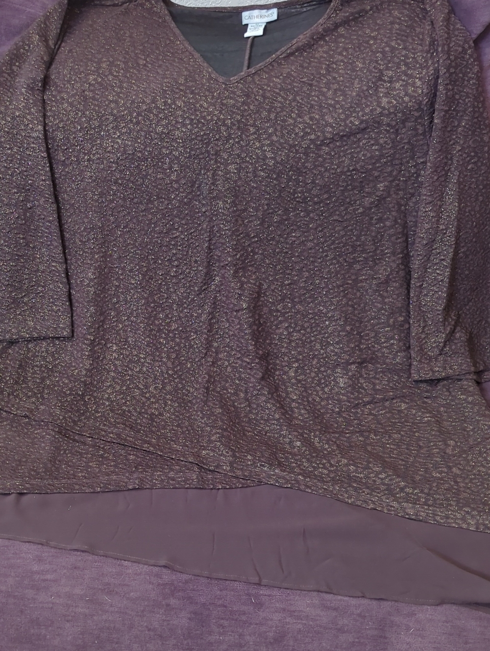Catherines Plum Knit V-Neck Top with Gold Lurex